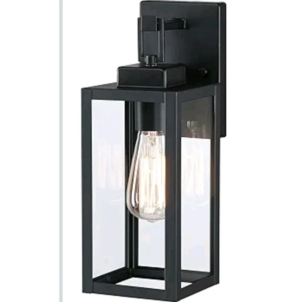 14 Inch Outdoor Wall Lantern - Black Patio Light, Waterproof Exterior Porch Scon
